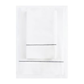 White 500TC Cotton Percale Sheet Set - Black Hemstitch