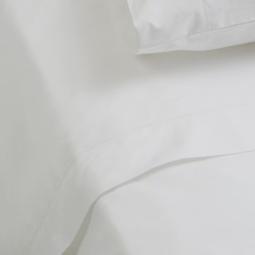 White 500TC Cotton Percale Pillowcase (Pair) - White Hemstitch