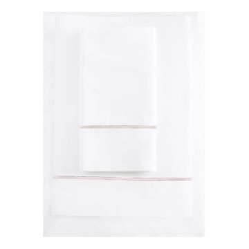 White 500TC Cotton Percale Sheet Set - Pink Hemstitch