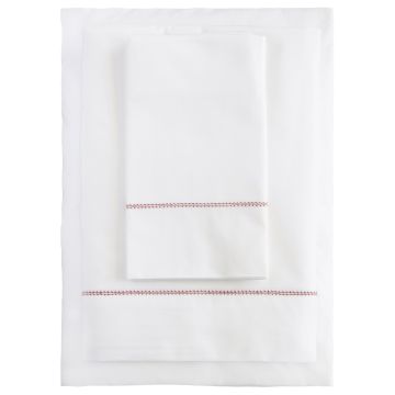 White 500TC Cotton Percale Pillowcase (Pair) - Red Hemstitch