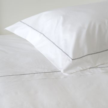 White 500TC Cotton Percale Top Sheet - Black Hemstitch