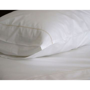 White 500TC Cotton Percale Pillowcase (Pair) - Gold Hemstitch
