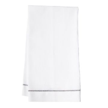 White Linen Hand Towel / Tea Towel with Black Hemstitch