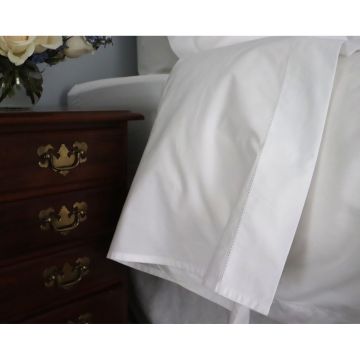 White 500TC Cotton Percale Sheet Set - White Hemstitch