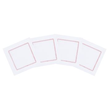 White Linen Cocktail Napkin with Red Contrast Hemstitch