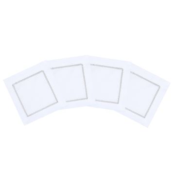 White Cocktail Napkin with Sage Green Contrast Hemstitch