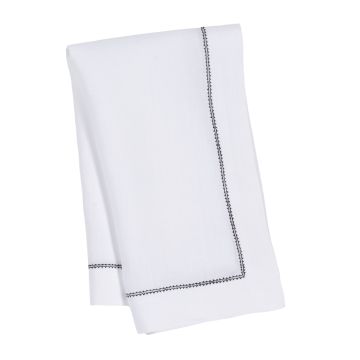 White Linen Napkin with Black Contrast Hemstitch from Huddleson