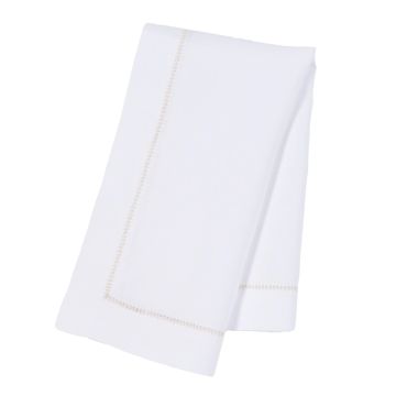 White linen napkin gold trim hemstitch