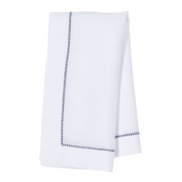 White Linen Napkin with Navy Blue Contrast Hemstitch