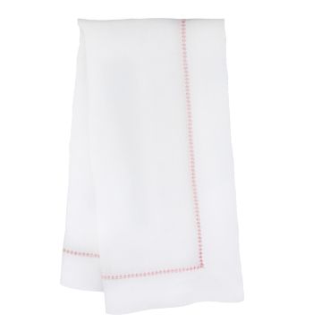 White linen napkin pink hemstitch