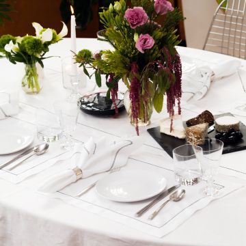 White Linen Table Runner with Black Contrast Hemstitch