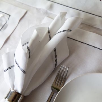 White Linen Placemat with Black Contrast Hemstitch