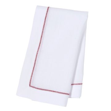 Huddleson White Linen Napkin with Red Contrast Hemstitch