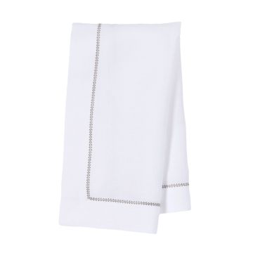 White Linen Napkin with Sage Green Contrast Hemstitch