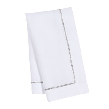 White Linen Napkin with Sage Green Contrast Hemstitch