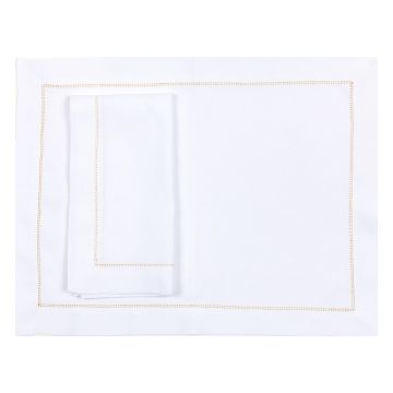 White Linen Placemat with Gold Contrast Hemstitch