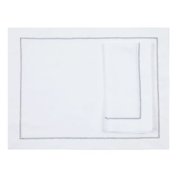 White Linen Placemat with Black Contrast Hemstitch