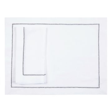 White Linen Placemat with Black Contrast Hemstitch