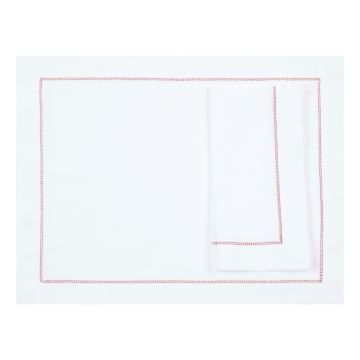 White Linen Placemat with Red Contrast Hemstitch
