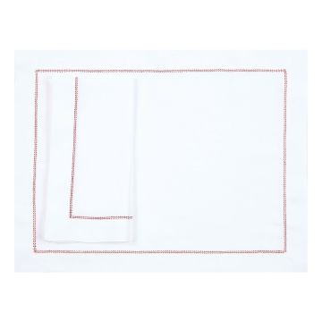 White Linen Placemat with Red Contrast Hemstitch