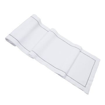 Huddleson White Linen Table Runner with Black Hemstitch