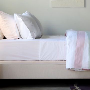 White 500TC Cotton Percale Top Sheet - Pink Hemstitch