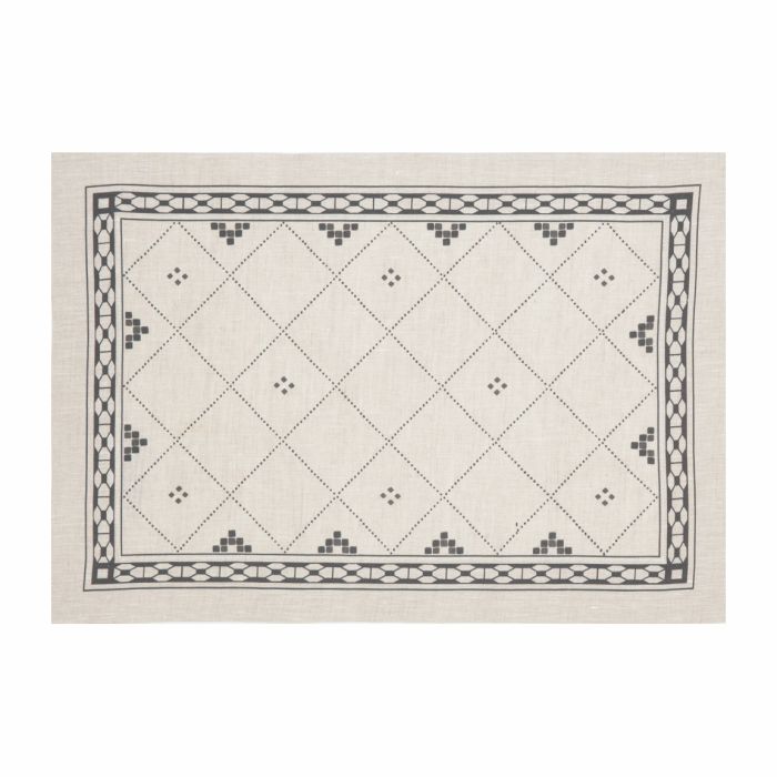 Huddleson natural linen placemat with black printed border check design 