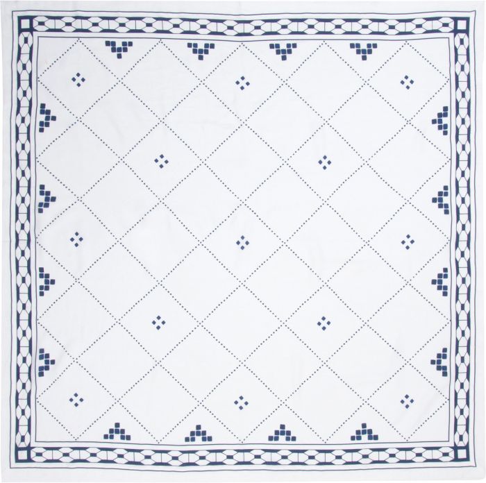 Anfa Blue and White Sqaure Linen Tablecloth