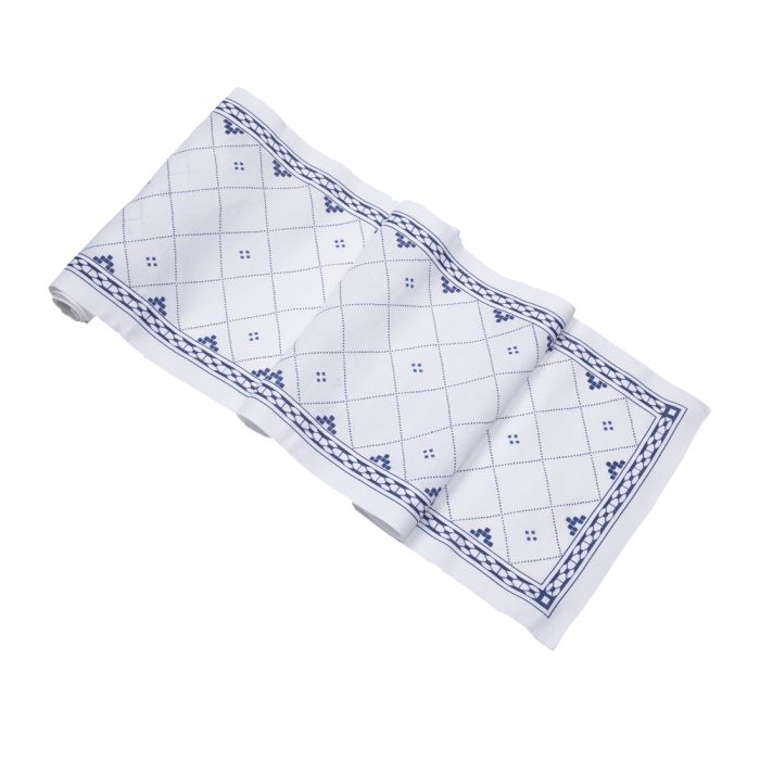 Blue and white linen table runner
