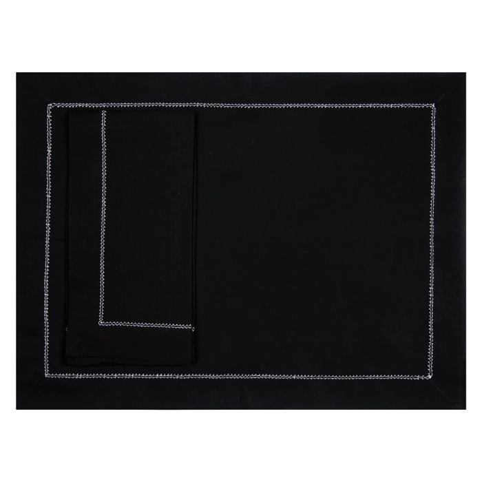 Black Linen Placemat with White Hemstitch