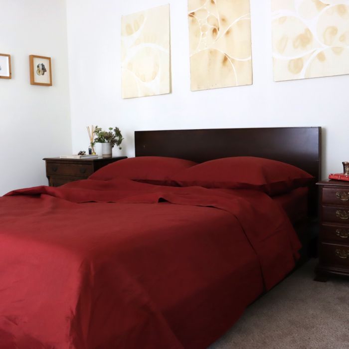 burgundy red linen top sheet