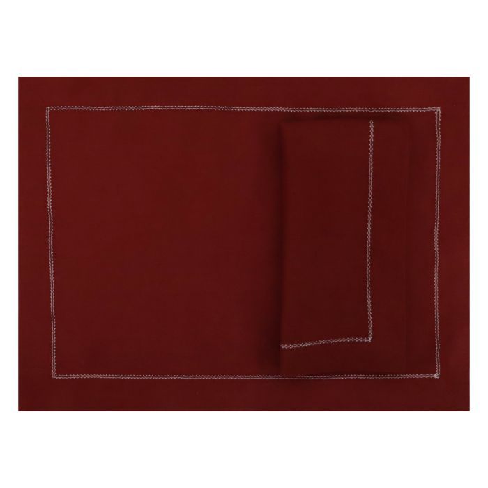 Burgundy red hemstitched linen placemat placesetting