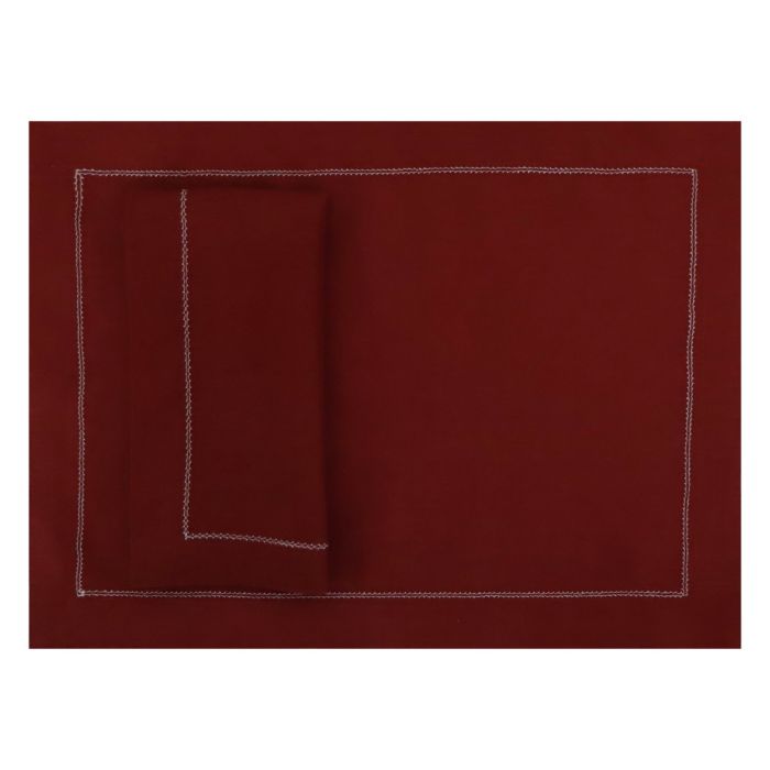 Burgundy red hemstitched linen placemat placesetting