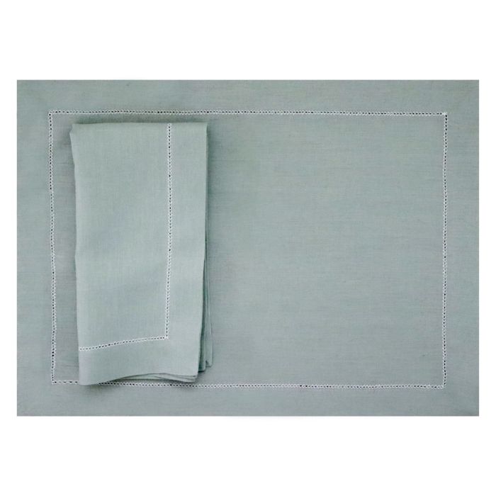 Celadon turquoise green hemstitched linen placemat