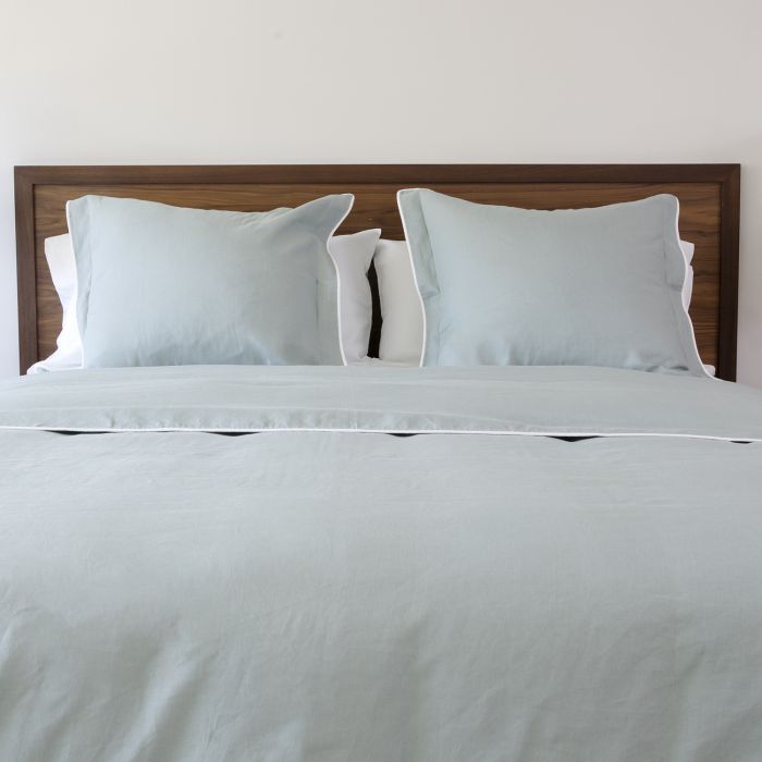 Light green linen pillow sham white border edging