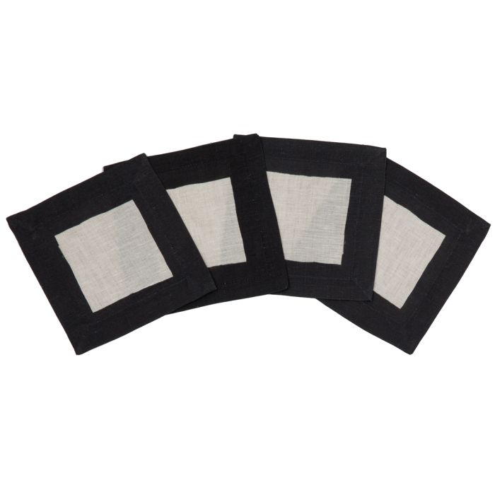 Natural Linen Cocktail Napkin with Black Border