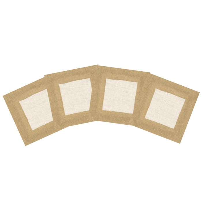 Natural Linen Cocktail Napkin with Gold Border