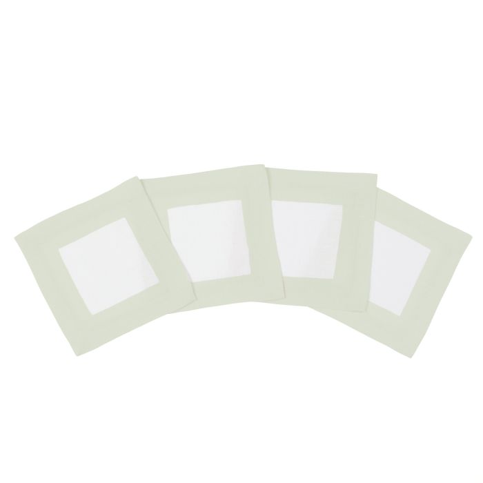 Huddleson Cinta White Linen Cocktail Napkin with Pastel Green Border