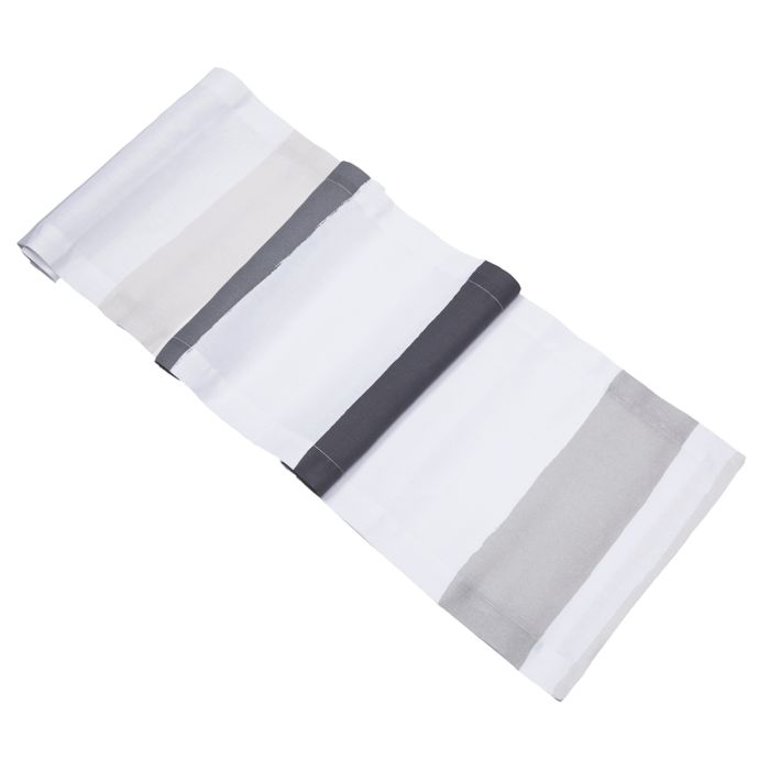white linen table runner charcoal grey cream stripes