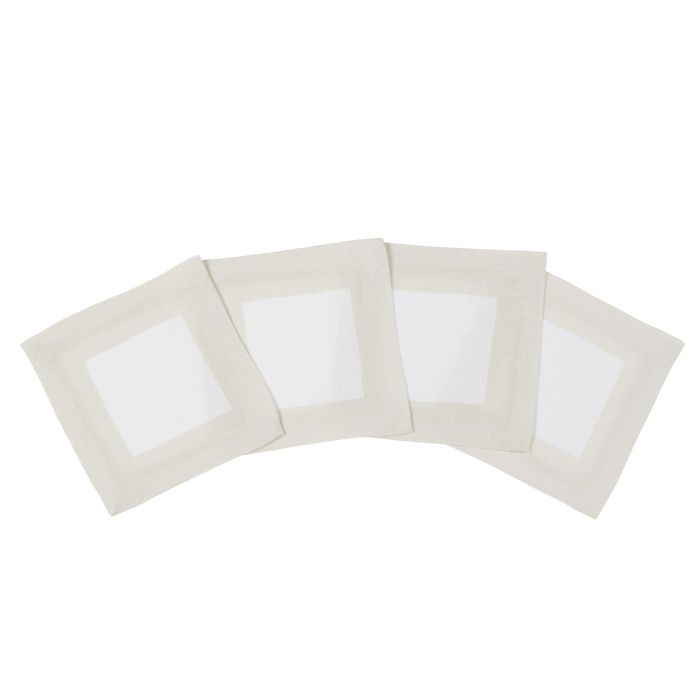 Cinta white linen cocktail napkin coaster ivory border