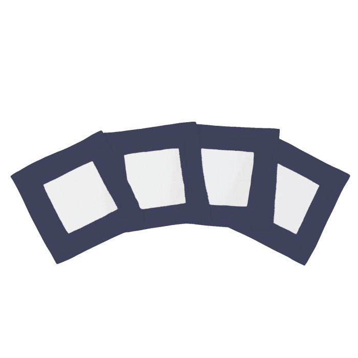 Cinta white linen cocktail napkin with navy blue border