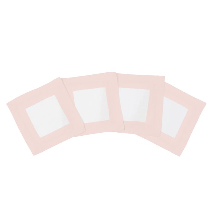 Huddleson white linen napkin with pastel pink border
