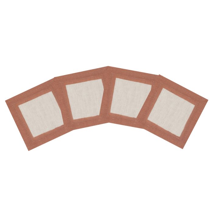 Natural Linen Cocktail Napkin with Terracotta Orange Border