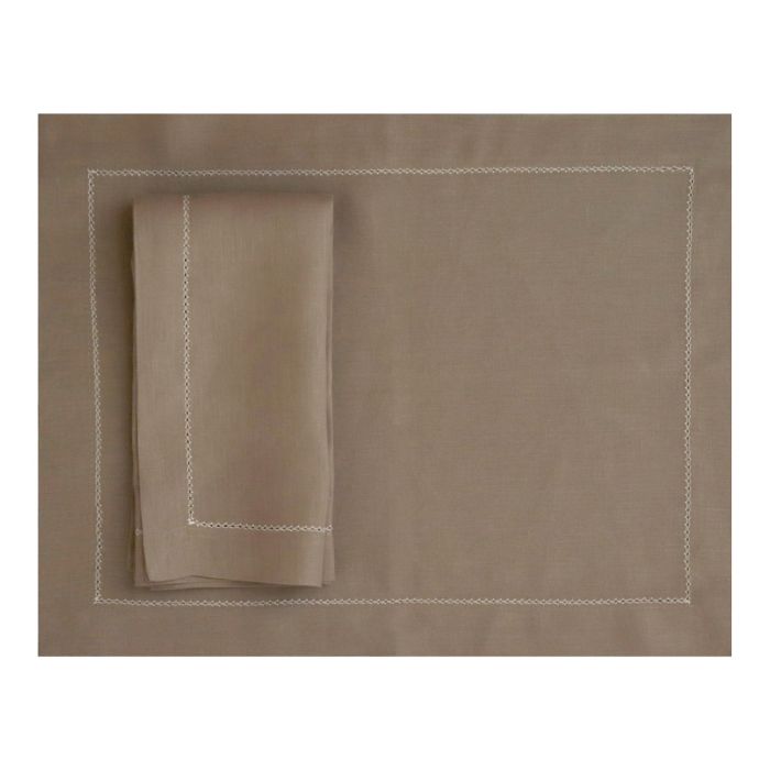 Coffee brown hemstitched linen placemat with ivory trim