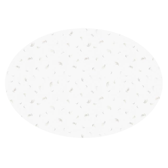 White linen oval tablecloth feathers