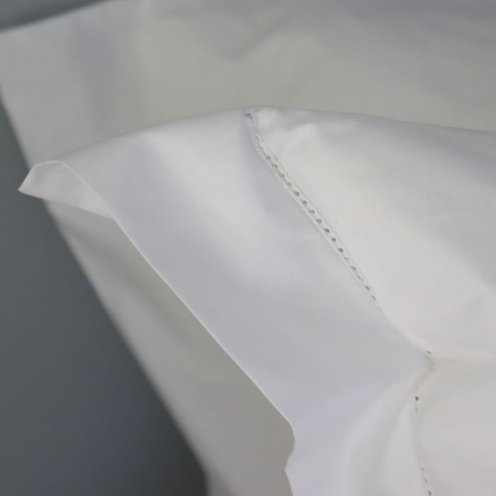 White hemstitched cotton pillow sham 500 thread count percale