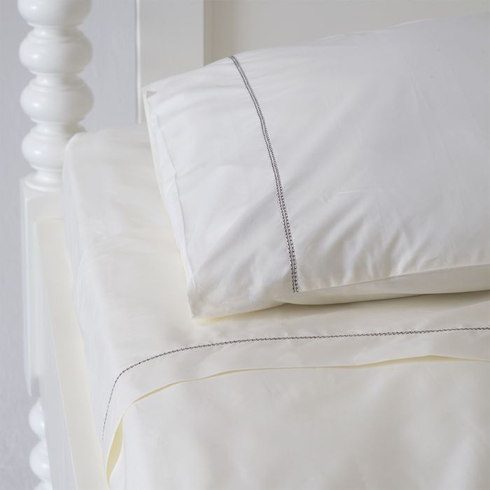 Ivory cotton sheets brown trim hemstitch 
