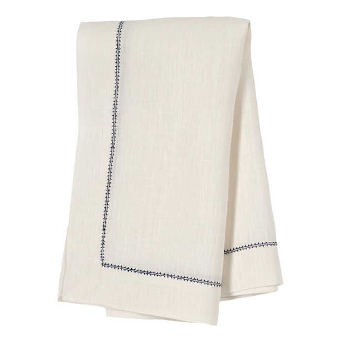 Ivory Napkin with Navy Blue Contrast Hemstitch