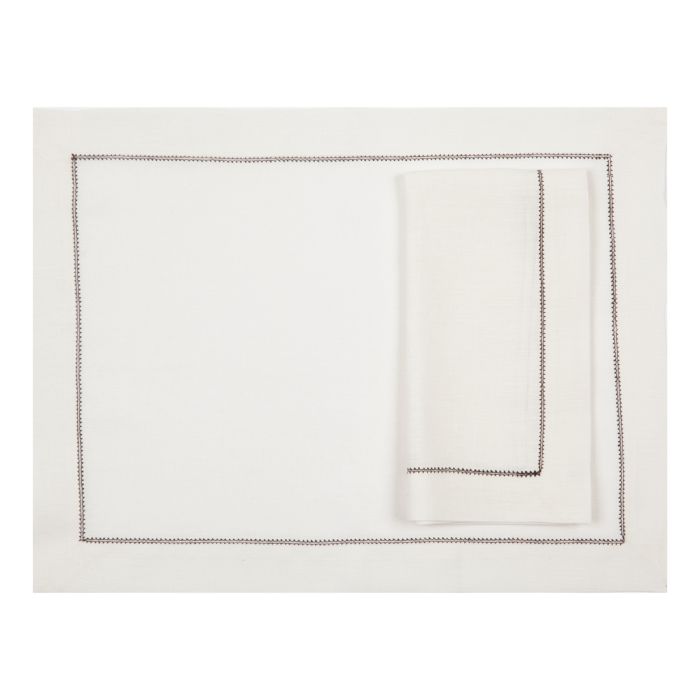 Ivory Placemat with Chocolate Contrast Hemstitch