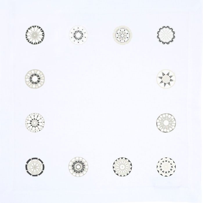 Modern Lace Suzani Linen Napkin Grey and White